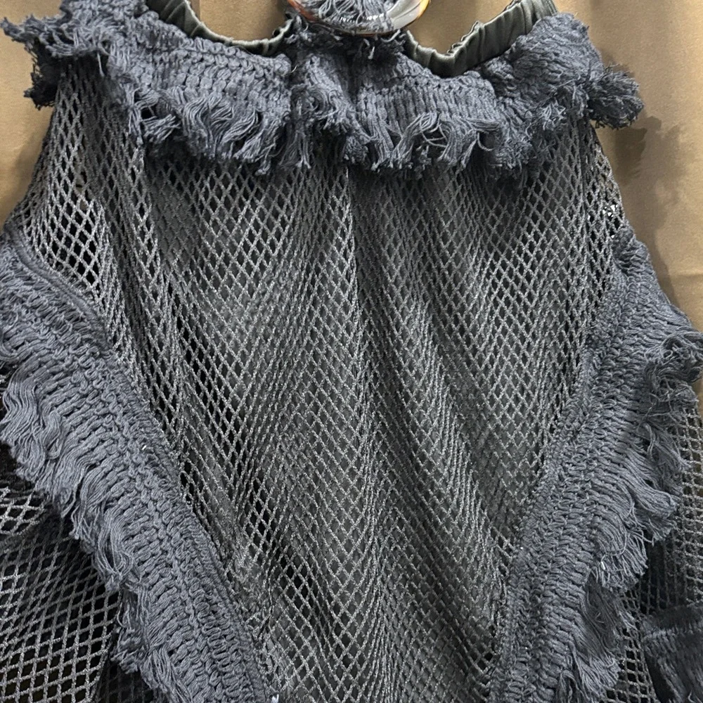 Rosevelvet- Black Fringe Crochet Mesh Dress-S - Picture 4 of 6